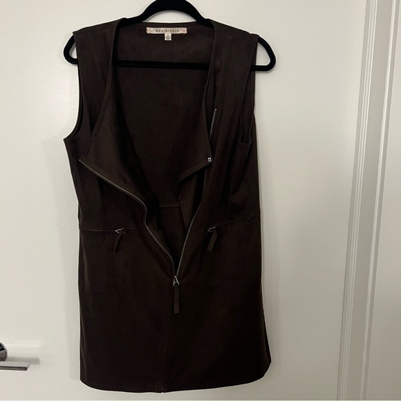 Max Studio Brown Western Cowgirl style Faux Suede Zipper Vest- Small - Picture 1 of 7